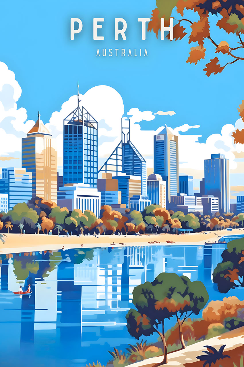 Perth Cityscape Canvas Print & Poster Wall Art - AI PRINT LAB